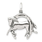 Sterling Silver Antiqued Horse in Horseshoe Charm - Product Photo