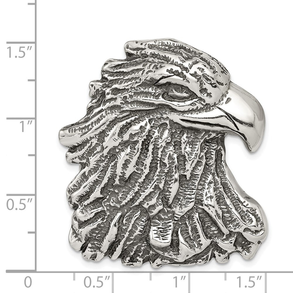 Sterling Silver Antiqued Eagle Head Pendant - Product Photo