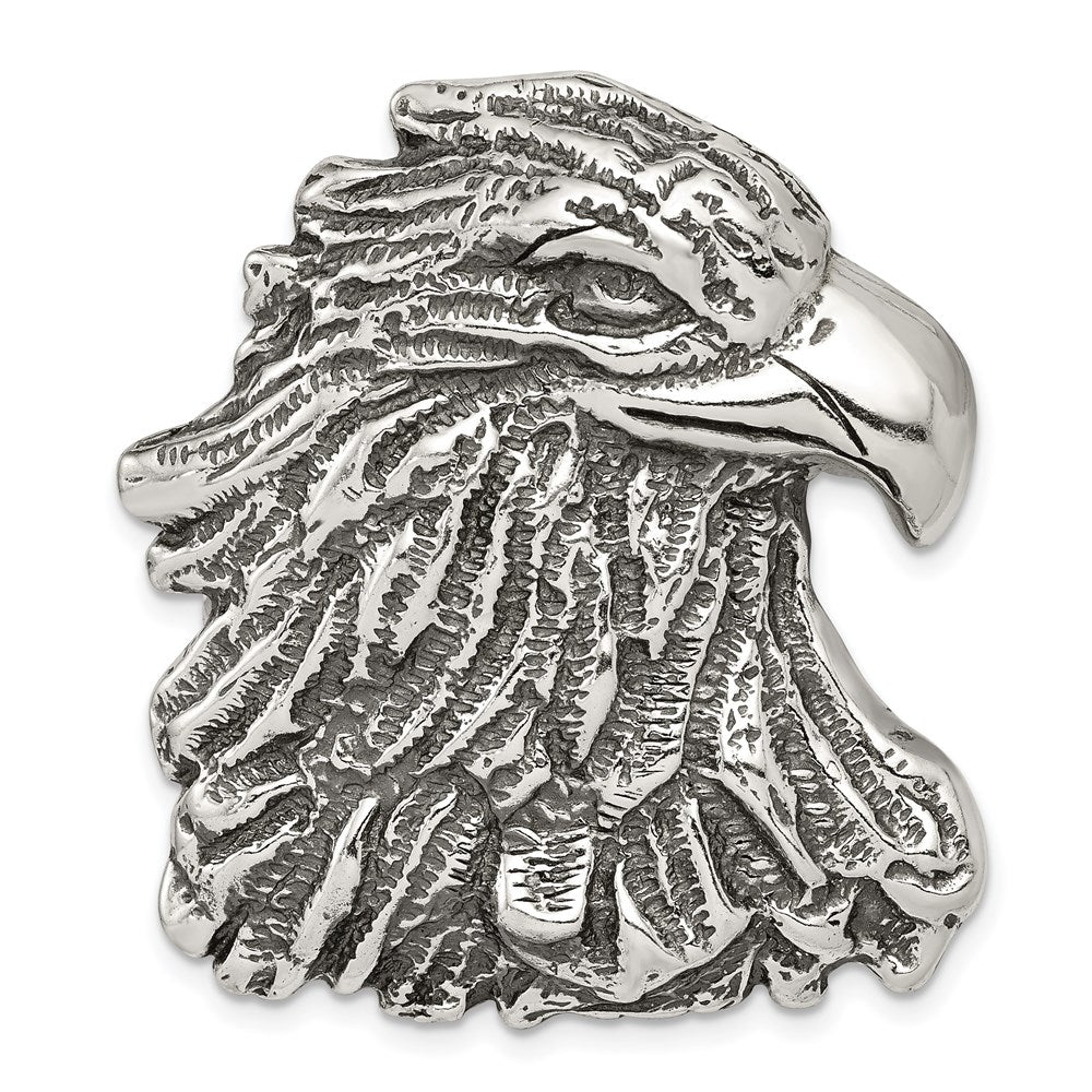 Sterling Silver Antiqued Eagle Head Pendant - Product Photo