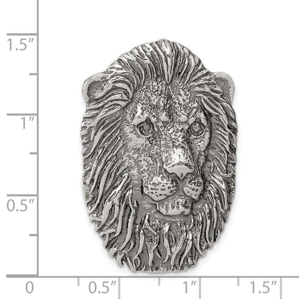 Sterling Silver Antiqued Lion Head Pendant - Product Photo