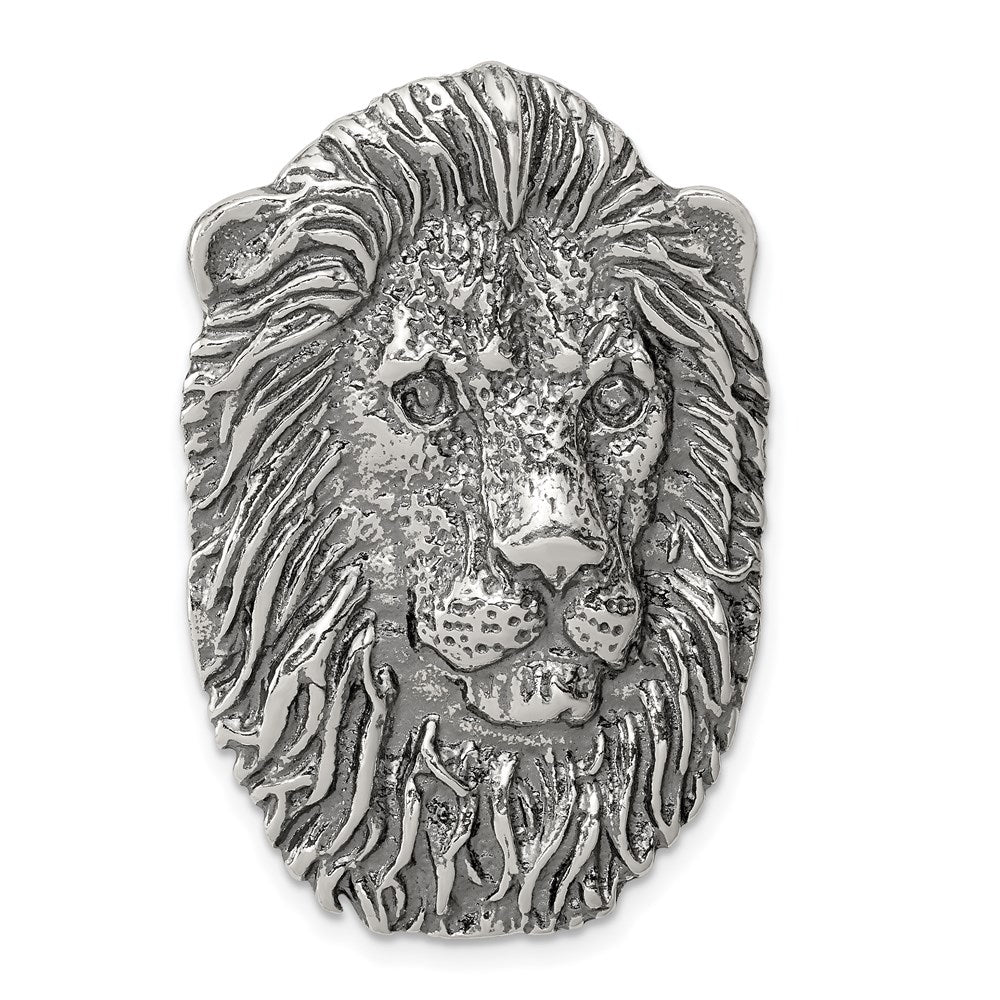 Sterling Silver Antiqued Lion Head Pendant - Product Photo