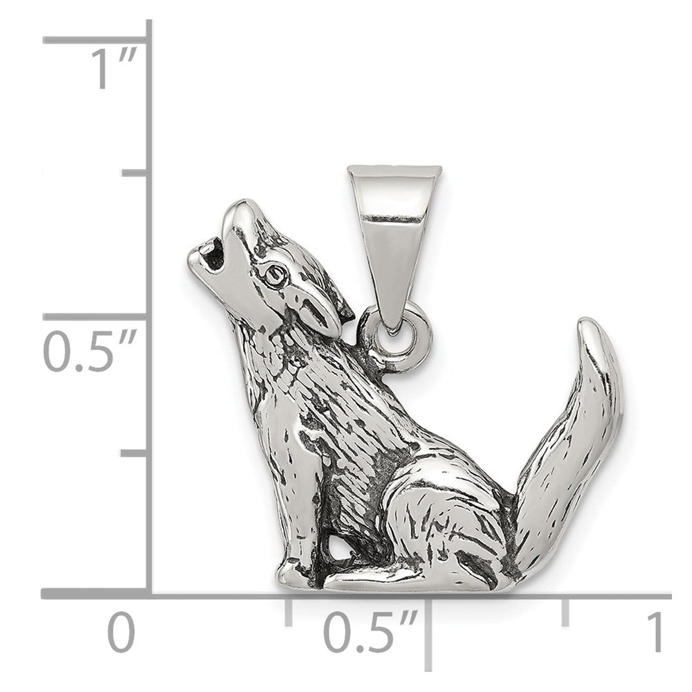 Sterling Silver Antiqued Wolf Charm - Product Photo