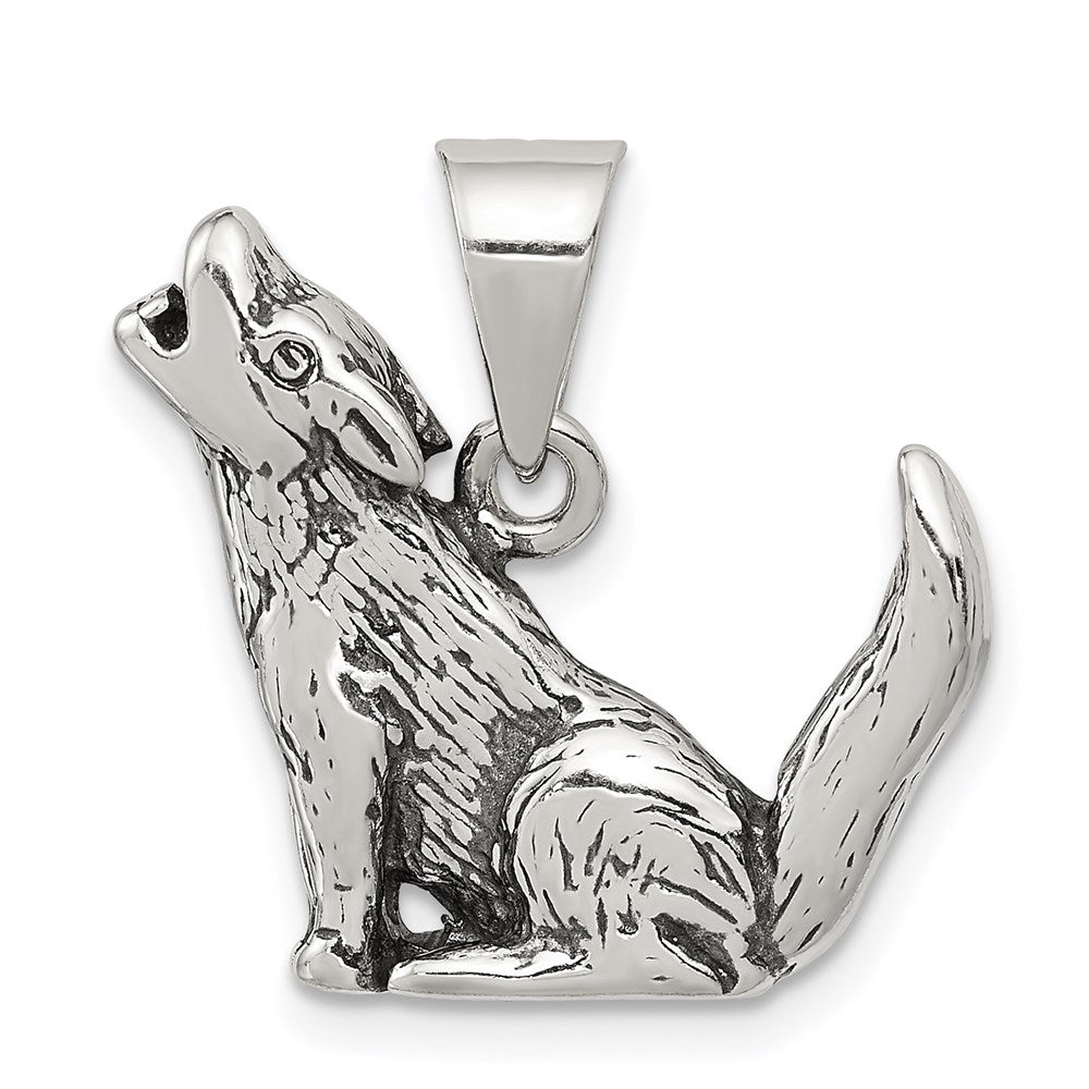 Sterling Silver Antiqued Wolf Charm - Product Photo