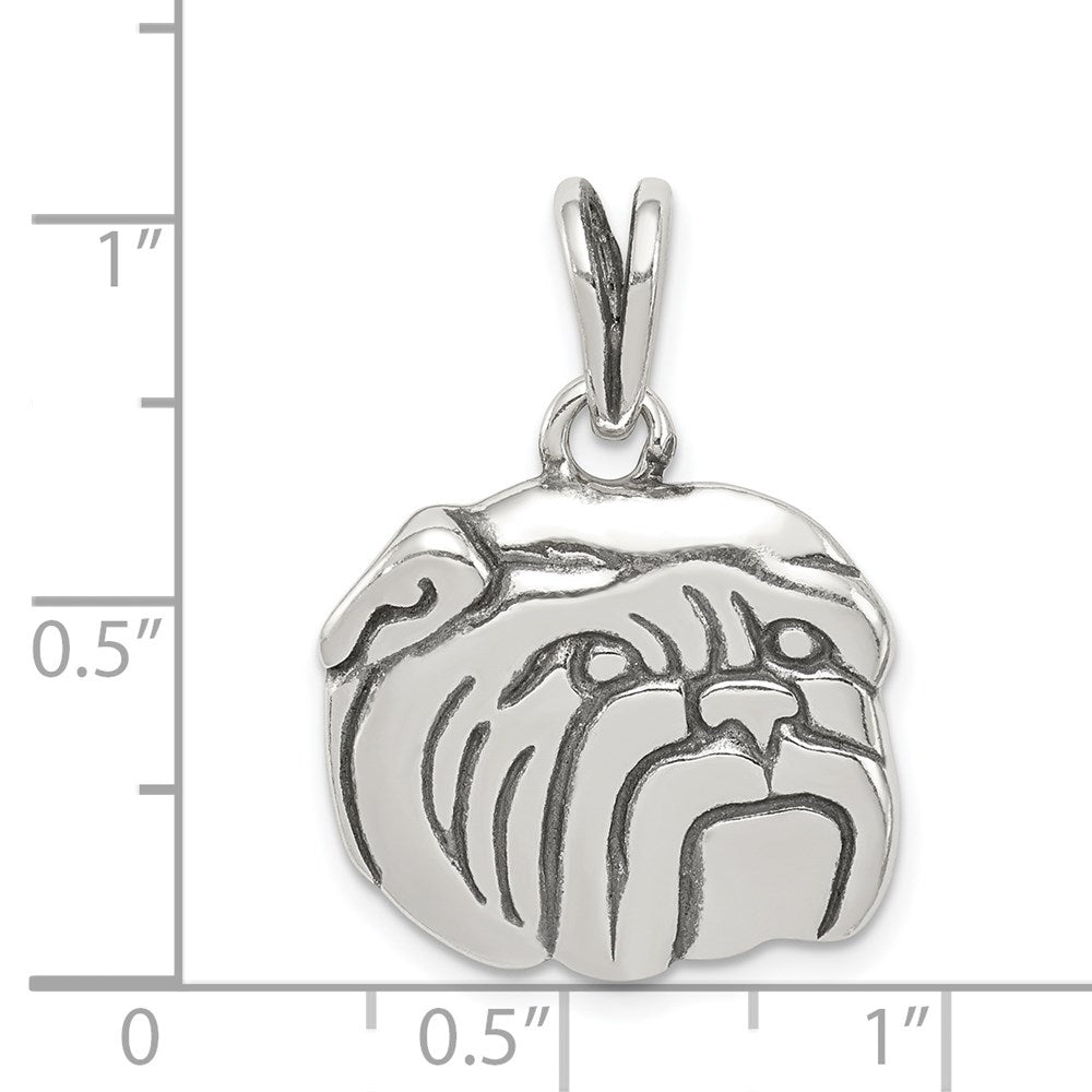 Sterling Silver Antiqued Bulldog Charm - Product Photo