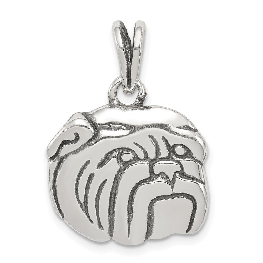 Sterling Silver Antiqued Bulldog Charm - Product Photo