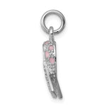 Sterling Silver Rhodium-plated Enameled Pink Ribbon Charm - Product Photo