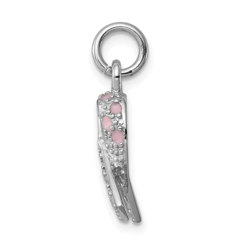 Sterling Silver Rhodium-plated Enameled Pink Ribbon Charm - Product Photo