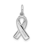 Sterling Silver Rhodium-plated Enameled Pink Ribbon Charm - Product Photo