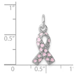 Sterling Silver Rhodium-plated Enameled Pink Ribbon Charm - Product Photo
