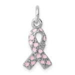 Sterling Silver Rhodium-plated Enameled Pink Ribbon Charm - Product Photo