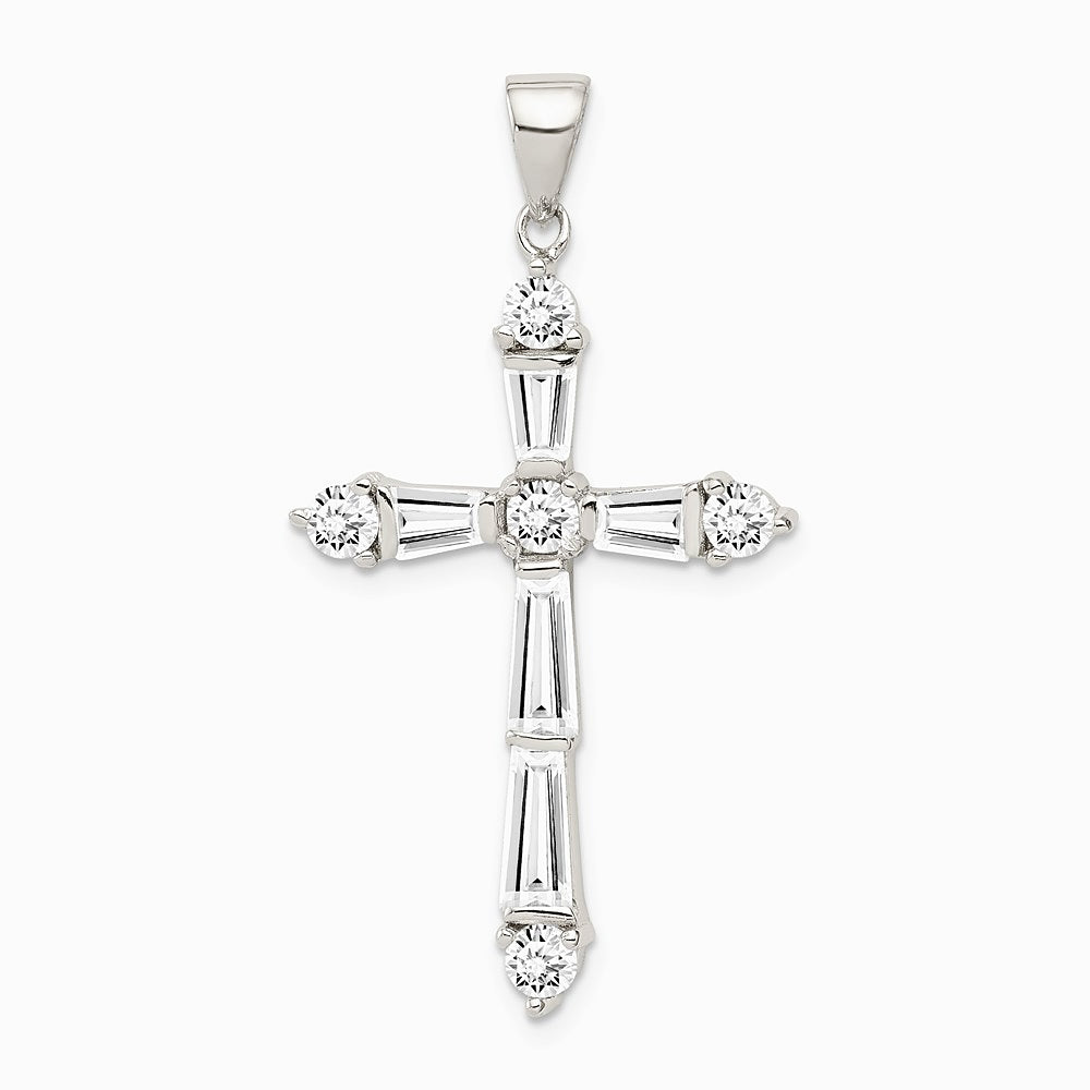 Sterling Silver Rhodium-plated CZ Cross Pendant - Product Photo