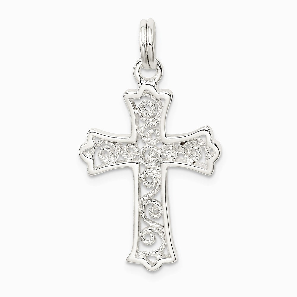 Sterling Silver Rhodium-plated Filigree Cross Charm - Product Photo