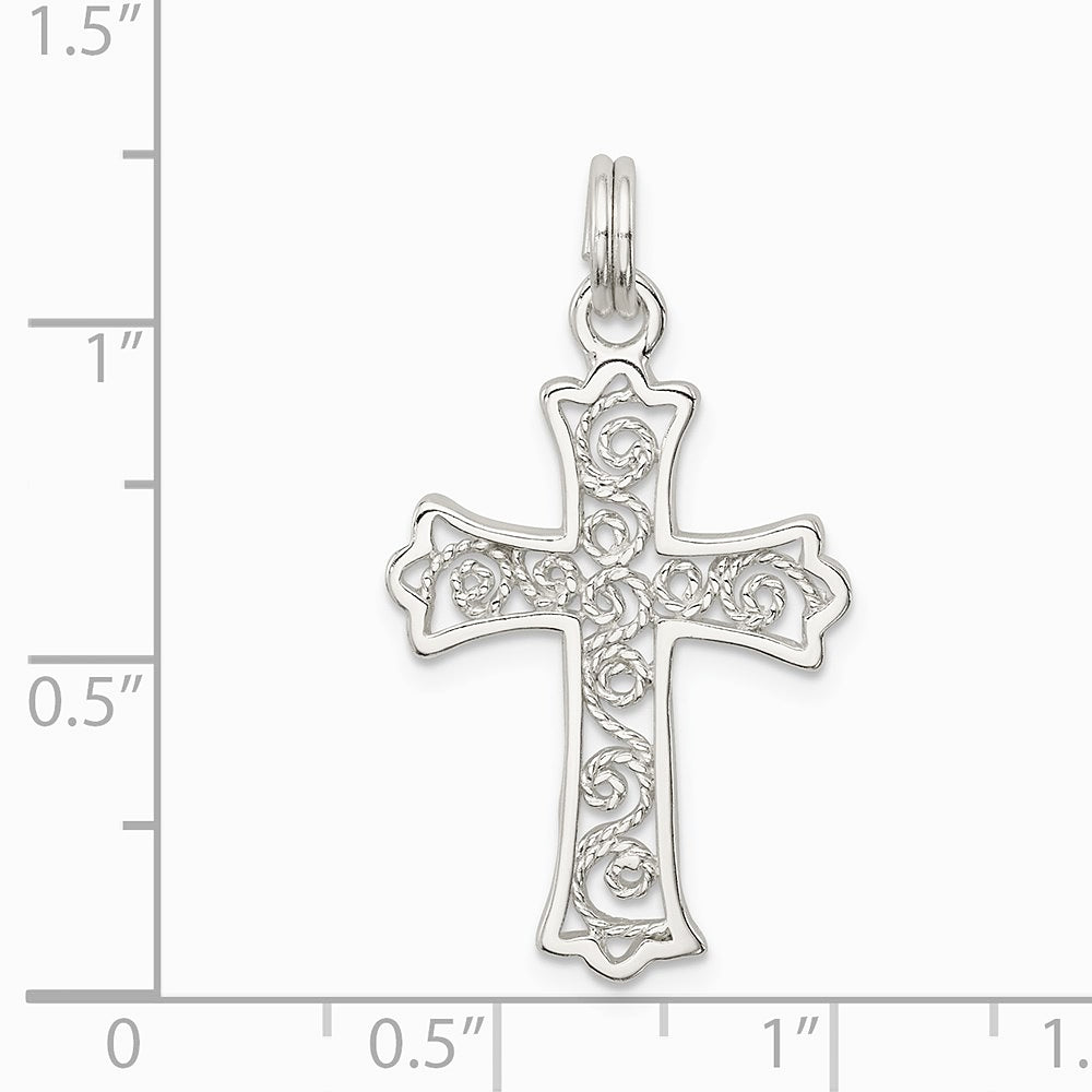 Sterling Silver Rhodium-plated Filigree Cross Charm - Product Photo