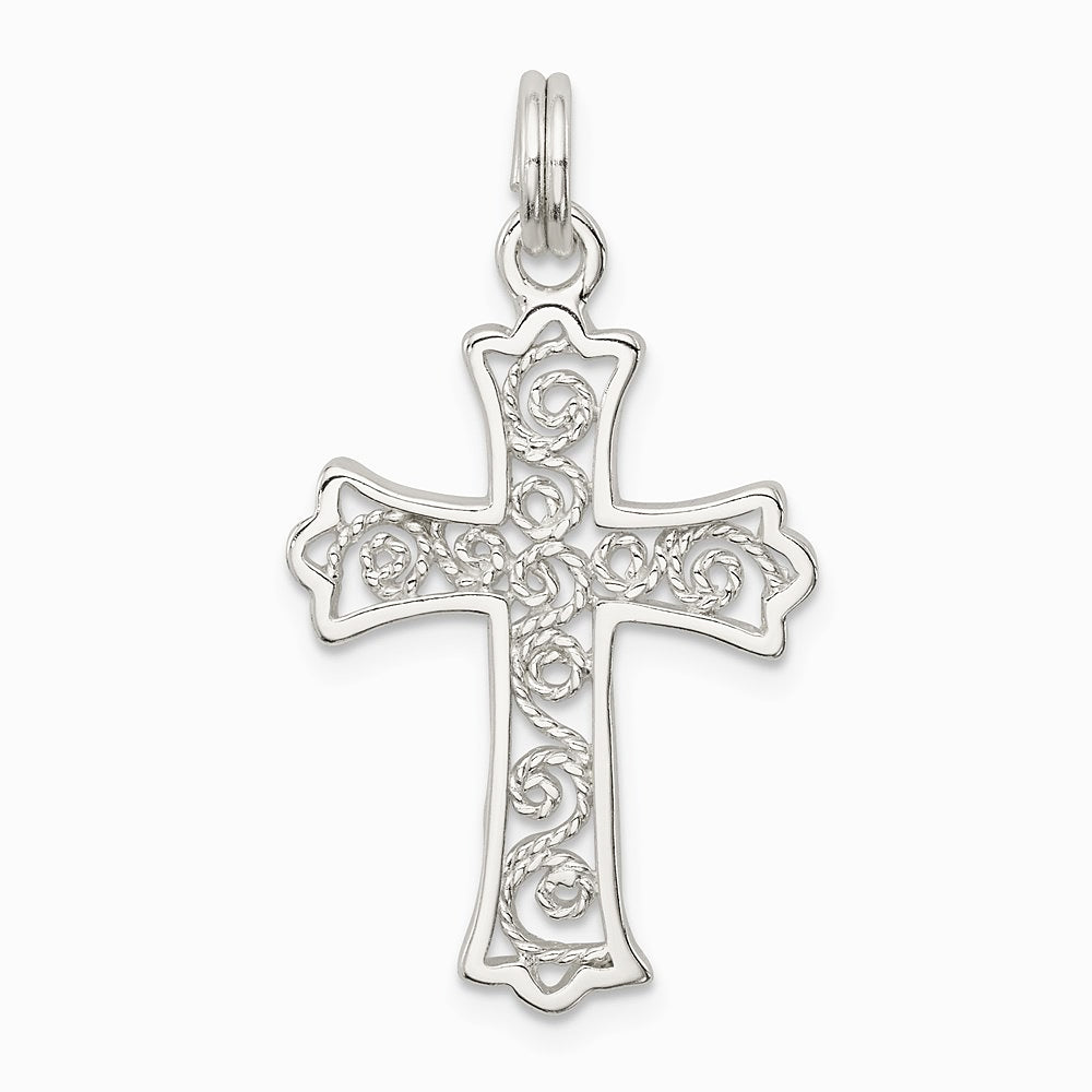 Sterling Silver Rhodium-plated Filigree Cross Charm - Product Photo