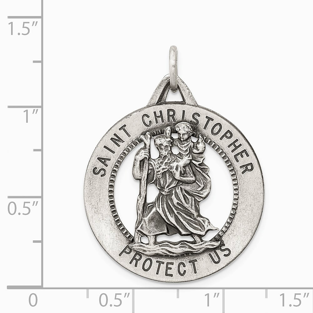 Sterling Silver Antiqued St. Christopher Medal - Product Photo