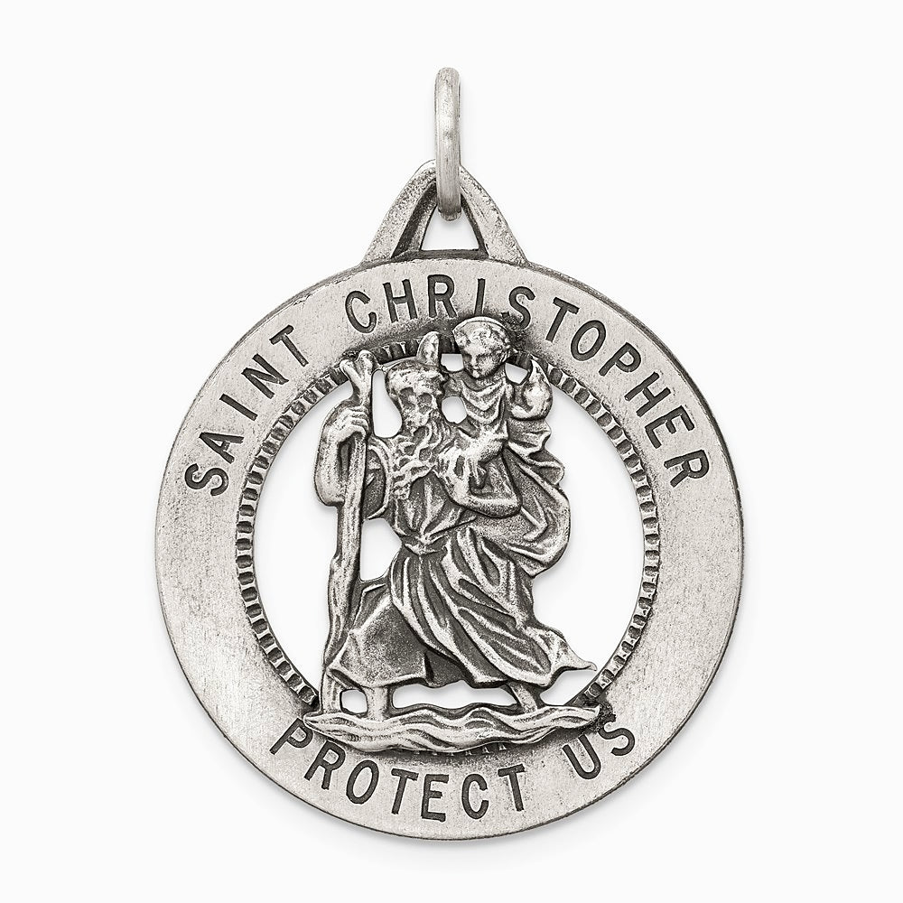 Sterling Silver Antiqued St. Christopher Medal - Product Photo