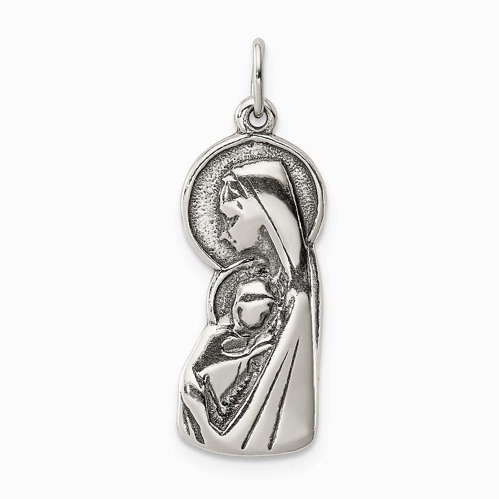 Sterling Silver Antiqued Blessed Mary & Child Jesus Charm - Product Photo