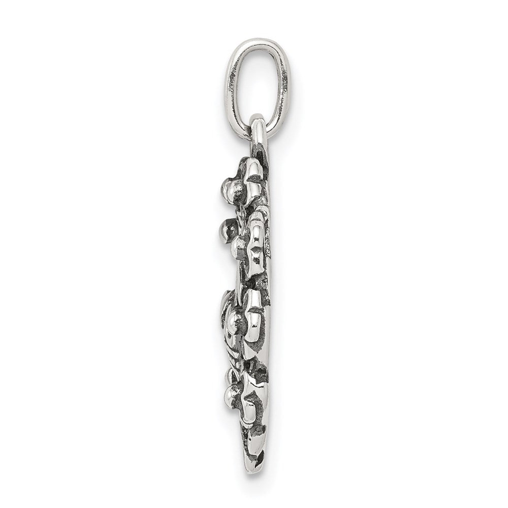 Sterling Silver Antiqued Cross, Crown & Wreath Charm - Product Photo