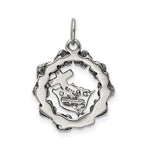 Sterling Silver Antiqued Cross, Crown & Wreath Charm - Product Photo