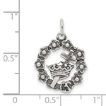 Sterling Silver Antiqued Cross, Crown & Wreath Charm - Product Photo