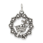 Sterling Silver Antiqued Cross, Crown & Wreath Charm - Product Photo