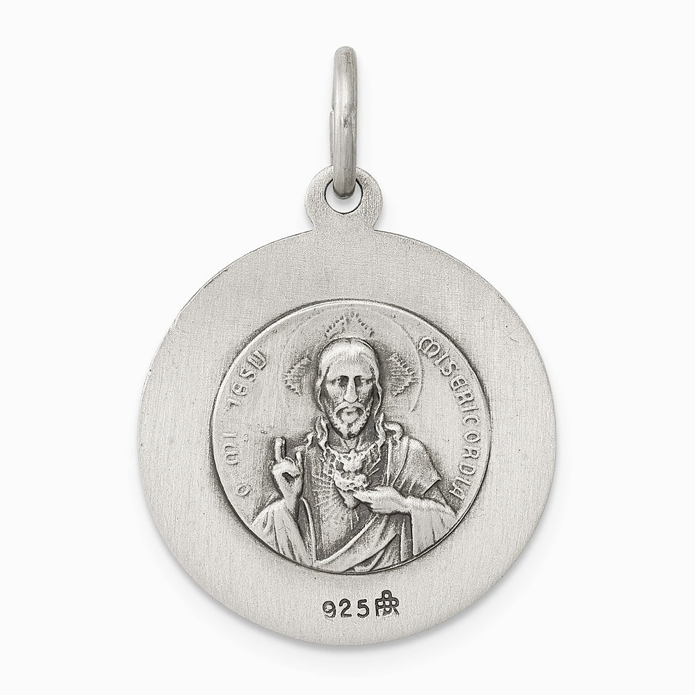 Sterling Silver Antiqued Queen of the Holy Scapular Medal - Product Photo