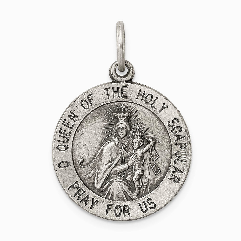 Sterling Silver Antiqued Queen of the Holy Scapular Medal - Product Photo