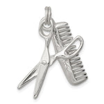 Sterling Silver Rhodium-plated Comb & Scissor Charm - Product Photo