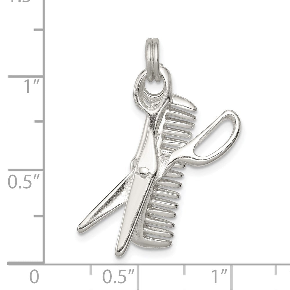 Sterling Silver Rhodium-plated Comb & Scissor Charm - Product Photo