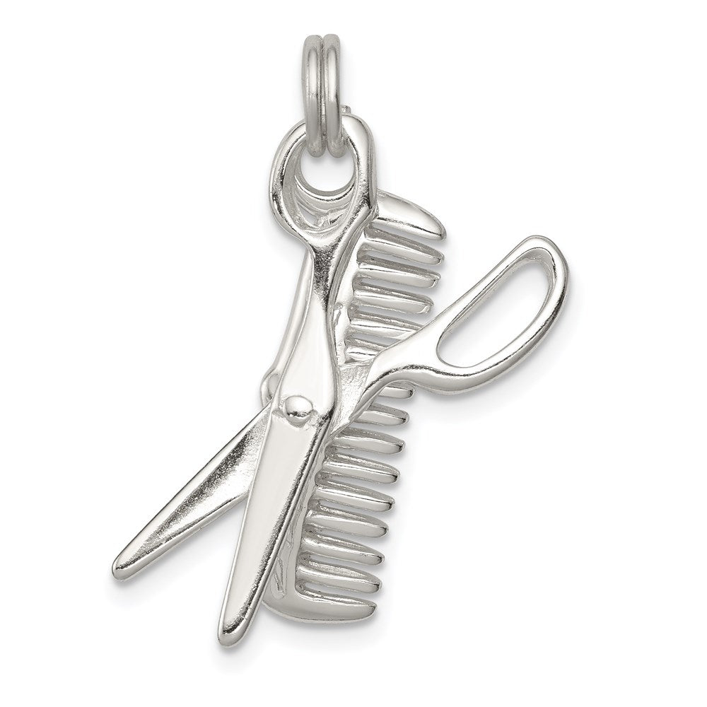 Sterling Silver Rhodium-plated Comb & Scissor Charm - Product Photo