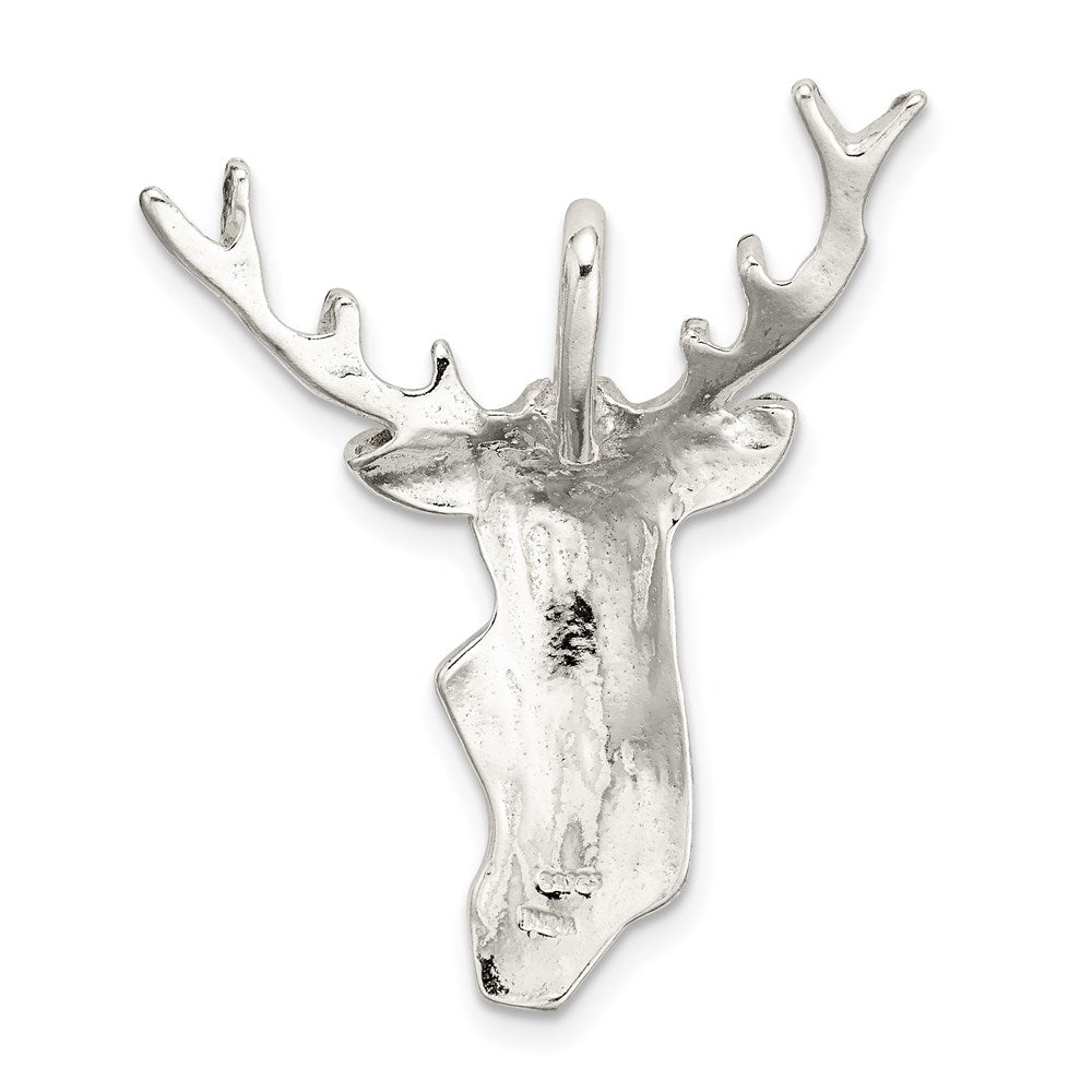 Sterling Silver Diamond Cut Deer Head Pendant - Product Photo