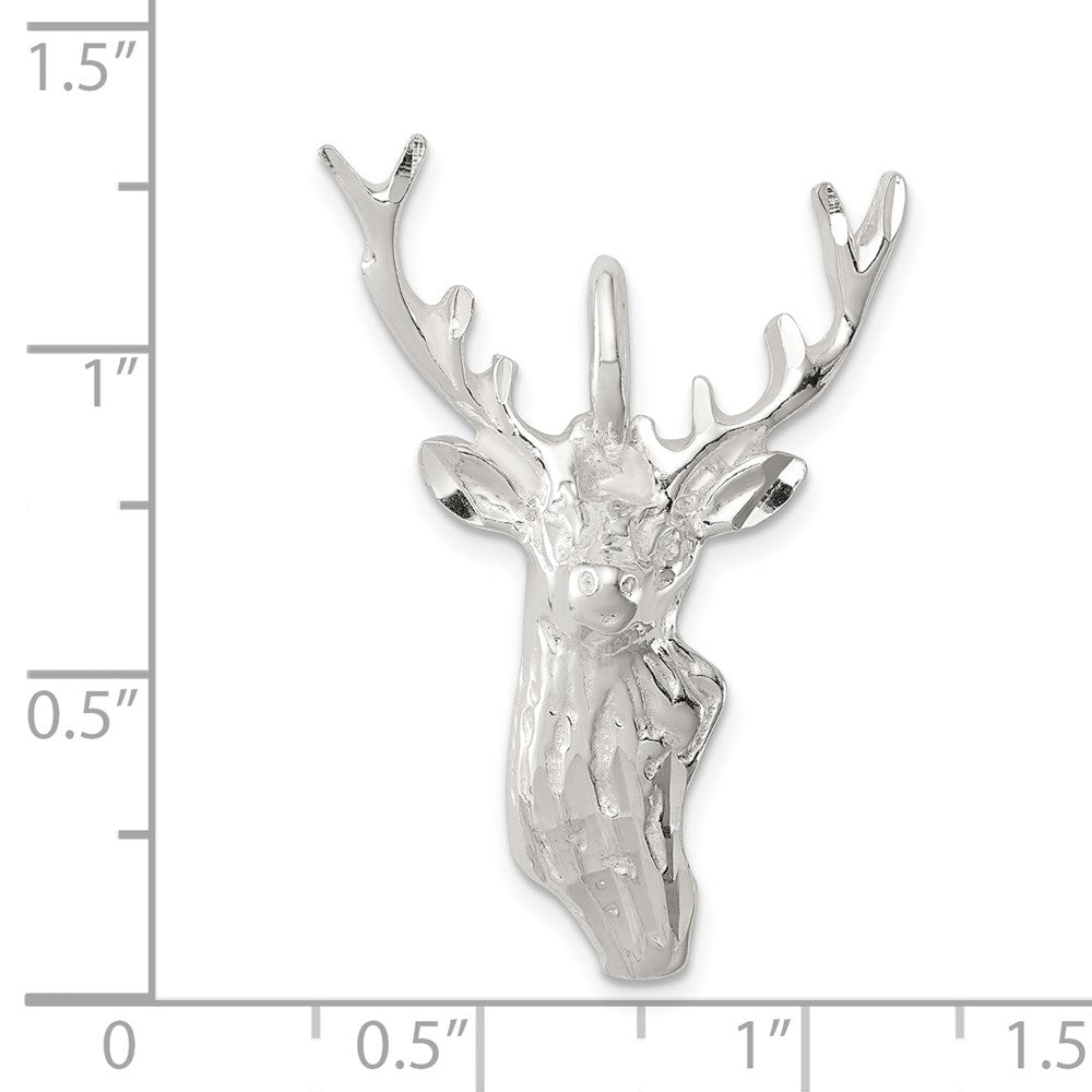 Sterling Silver Diamond Cut Deer Head Pendant - Product Photo