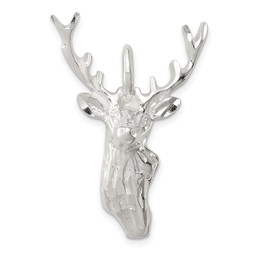 Sterling Silver Diamond Cut Deer Head Pendant - Product Photo