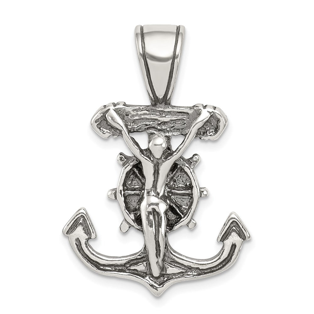 Sterling Silver Antiqued Mariner's Crucifix Pendant - Product Photo