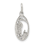 Sterling Silver Antiqued Crane in Oval Frame Charm - Product Photo