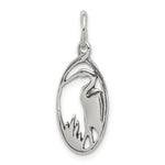 Sterling Silver Antiqued Crane in Oval Frame Charm - Product Photo