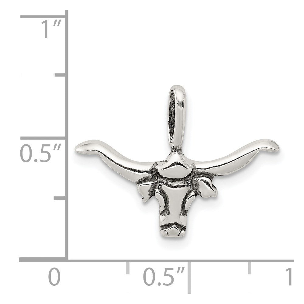 Sterling Silver Bull with Horns Pendant - Product Photo