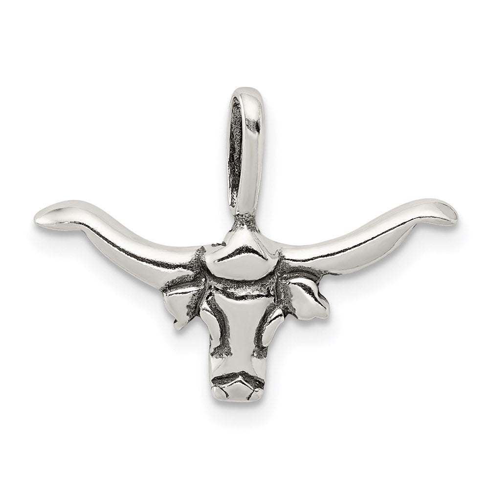 Sterling Silver Bull with Horns Pendant - Product Photo