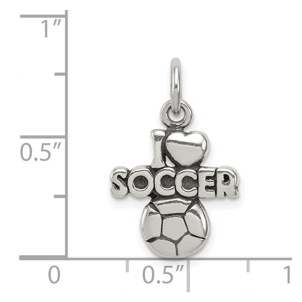 Sterling Silver Antique I (heart) Soccer Charm - Product Photo