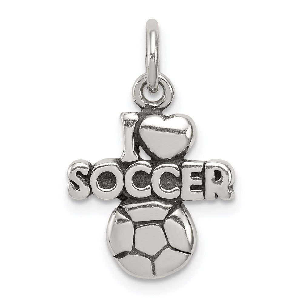 Sterling Silver Antique I (heart) Soccer Charm - Product Photo
