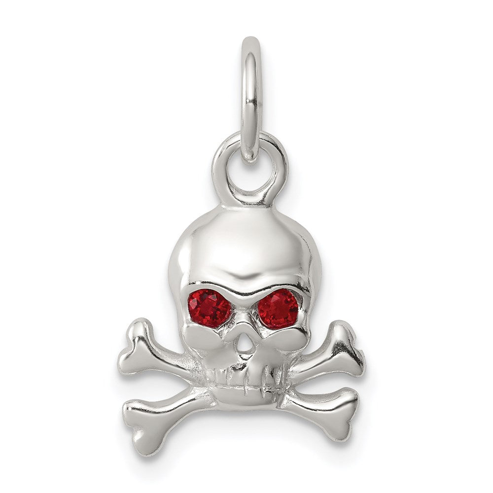 Sterling Silver Red CZ Skull Charm - Product Photo