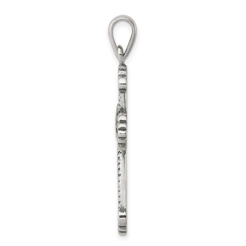 Sterling Silver Antiqued Fleur de lis Cross Pendant - Product Photo