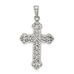 Sterling Silver Antiqued Fleur de lis Cross Pendant - Product Photo
