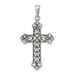 Sterling Silver Antiqued Fleur de lis Cross Pendant - Product Photo