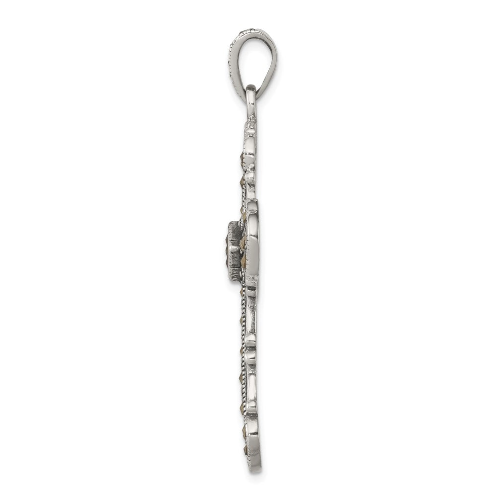 Sterling Silver Antiqued Marcasite Cross Pendant - Product Photo