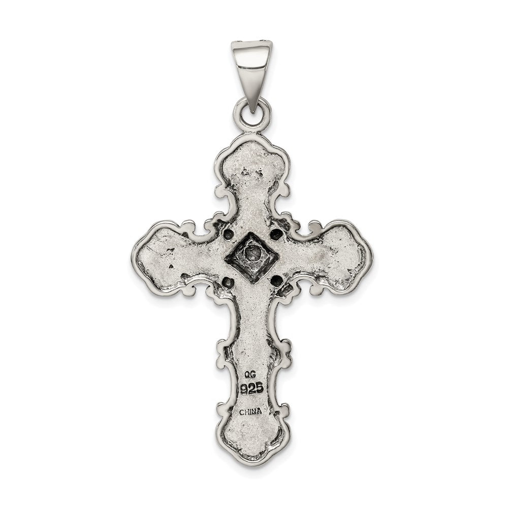 Sterling Silver Antiqued Marcasite Cross Pendant - Product Photo