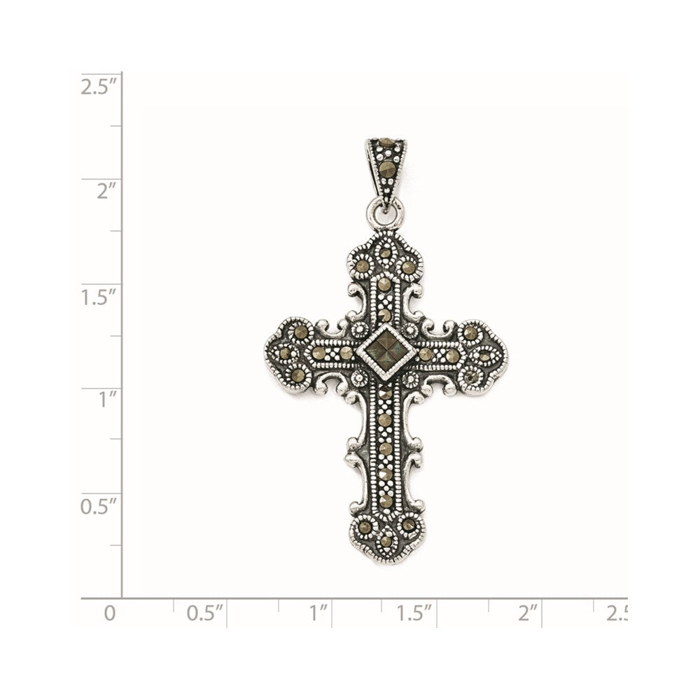 Sterling Silver Antiqued Marcasite Cross Pendant - Product Photo