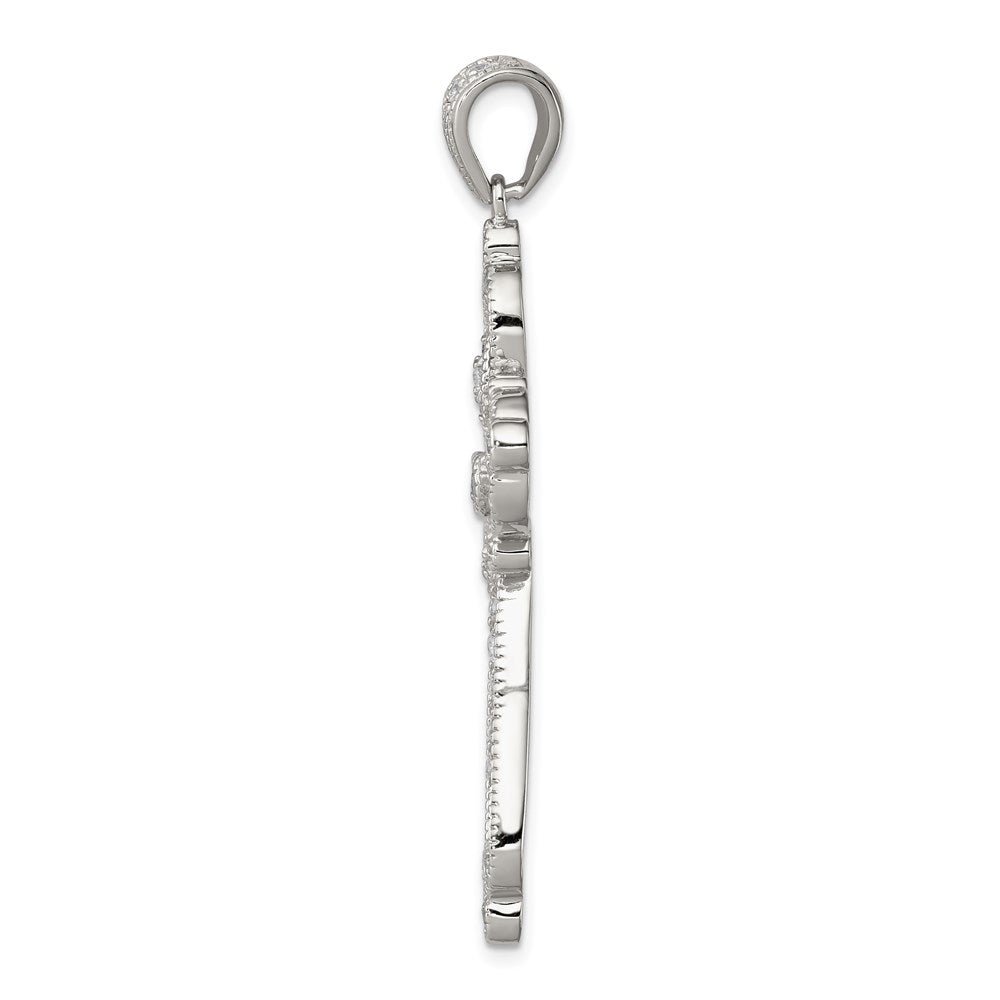 Sterling Silver Rhodium-plated CZ Filigree Cross Pendant - Product Photo