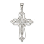 Sterling Silver Rhodium-plated CZ Filigree Cross Pendant - Product Photo