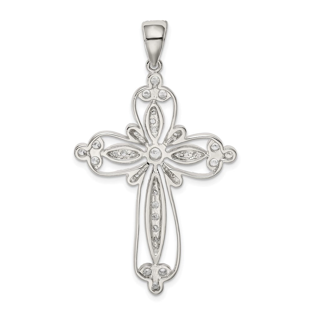 Sterling Silver Rhodium-plated CZ Filigree Cross Pendant - Product Photo